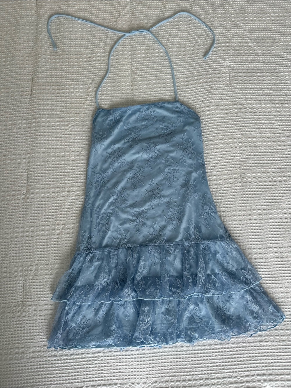 More to Come Blue Lace Halter Mini Dress Size Small